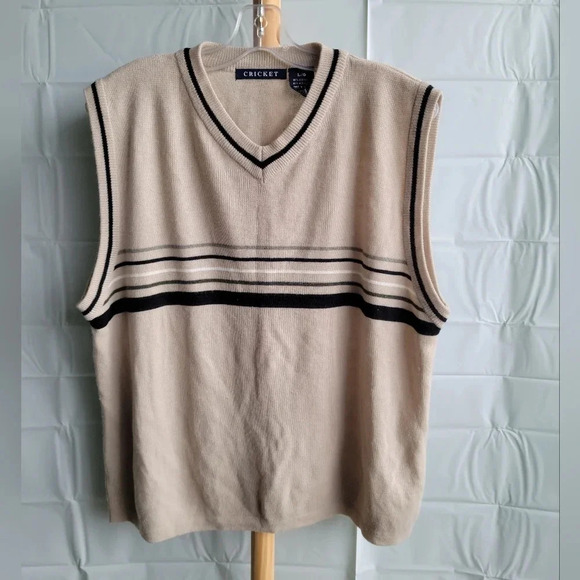 Cricket Vest Tan with Grey, Black and White Stripes Large - Picture 5 of 6